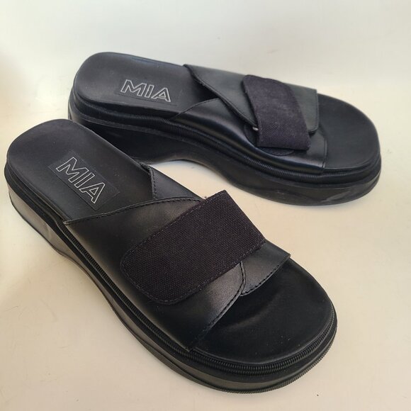 MIA 80's Chunky Platform Slide Black Sandals US 8.5 Retro Style - Picture 3 of 16